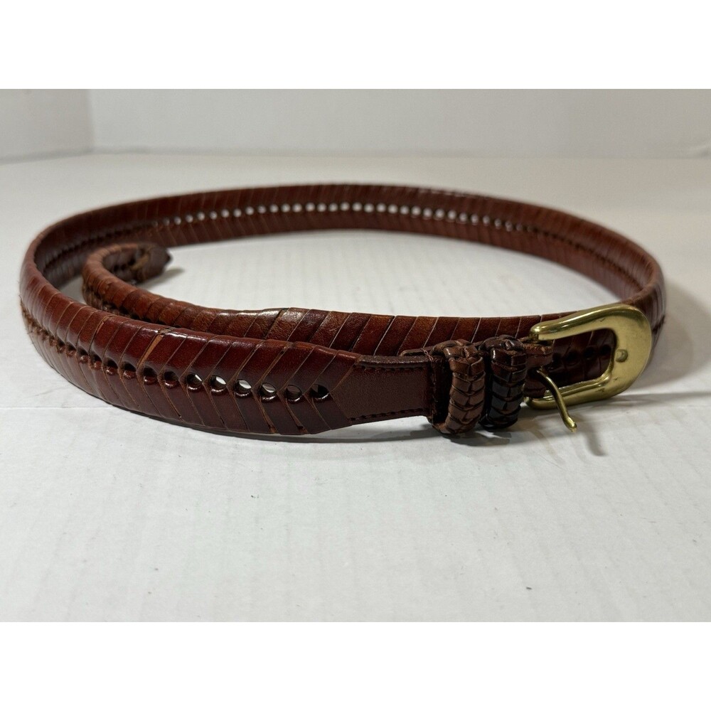 Vintage Braided Leather Belt Mens 42 Brown Gold  Brass Buckle Heritage Gentleman - Picture 10 of 16